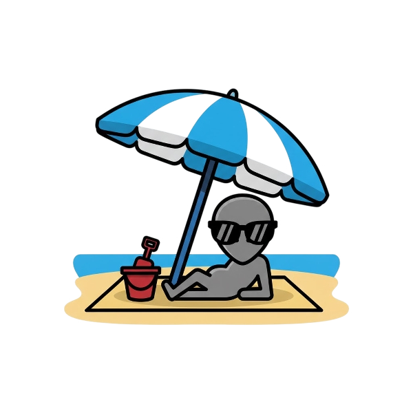 Alien and Beach with umbrella
