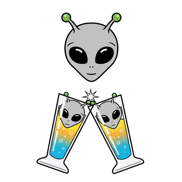 Alien and Clinking glasses