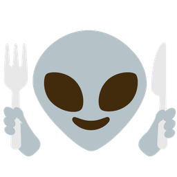 alien and fork and knife with plate