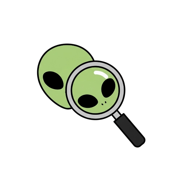 Alien and Magnifying glass tilted right