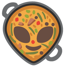 alien and shallow pan of food