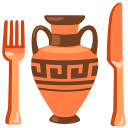 Amphora and Fork and knife with plate