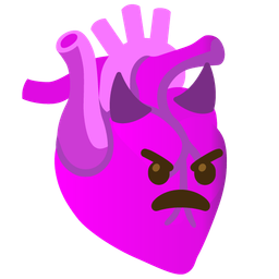 anatomical heart and angry face with horns