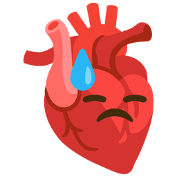 anatomical heart and downcast face with sweat