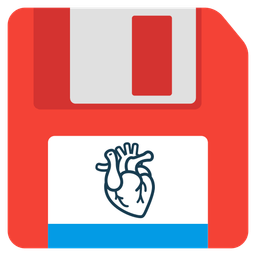 anatomical heart and floppy disk