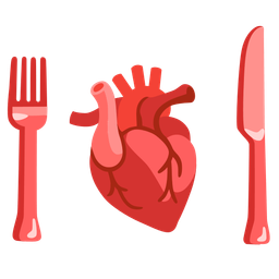 anatomical heart and fork and knife with plate