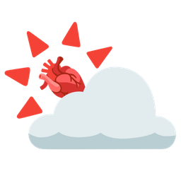 anatomical heart and sun behind cloud