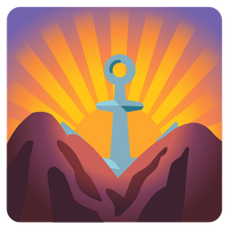 anchor and sunrise over mountains