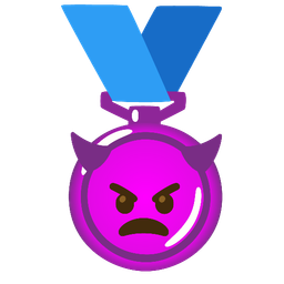 angry face with horns and 1st place medal