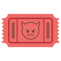angry face with horns and admission tickets