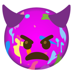 angry face with horns and artist palette
