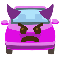 angry face with horns and automobile