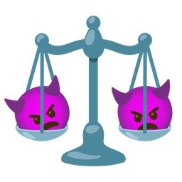 angry face with horns and balance scale