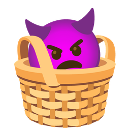 angry face with horns and basket