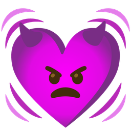 angry face with horns and beating heart