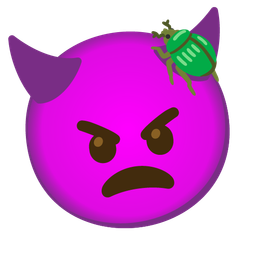 angry face with horns and beetle
