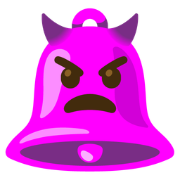 angry face with horns and bell