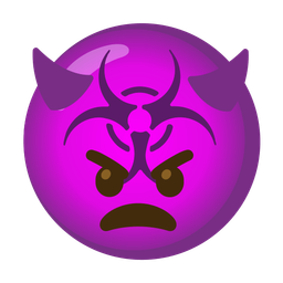 angry face with horns and biohazard