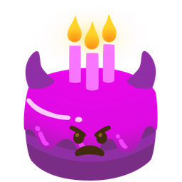 angry face with horns and birthday cake