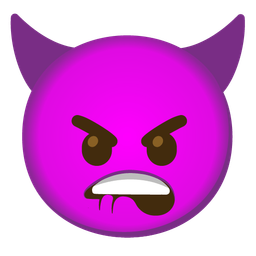 angry face with horns and biting lip