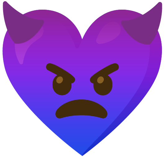 Angry face with horns and Blue heart