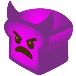 angry face with horns and bread