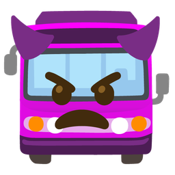 angry face with horns and bus