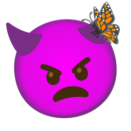angry face with horns and butterfly