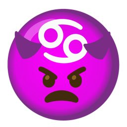 angry face with horns and Cancer