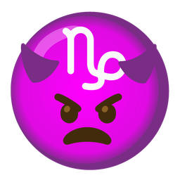 angry face with horns and Capricorn