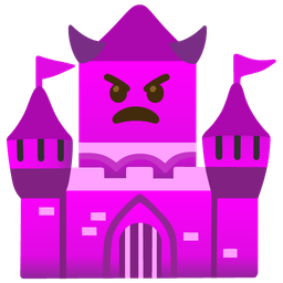 angry face with horns and castle