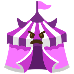 angry face with horns and circus tent