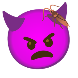 angry face with horns and cockroach