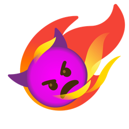 angry face with horns and comet