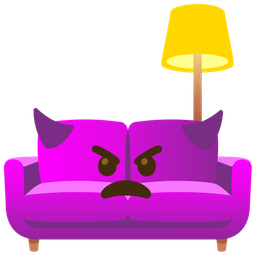 angry face with horns and couch and lamp