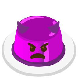 angry face with horns and custard