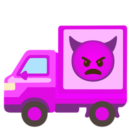 angry face with horns and delivery truck