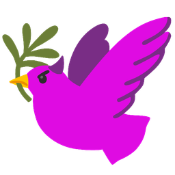 angry face with horns and dove