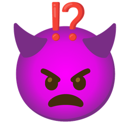 angry face with horns and exclamation question mark