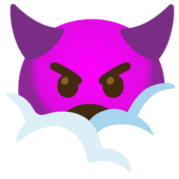 angry face with horns and face in clouds