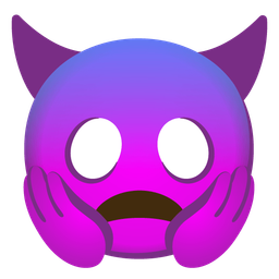 angry face with horns and face screaming in fear
