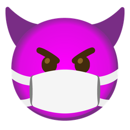 angry face with horns and face with medical mask