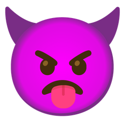 Angry face with horns and Face with tongue