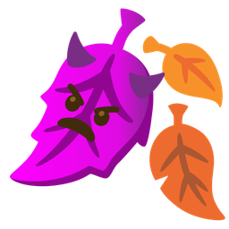 angry face with horns and fallen leaf