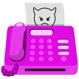 angry face with horns and fax machine