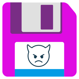 angry face with horns and floppy disk
