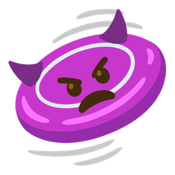 angry face with horns and flying disc