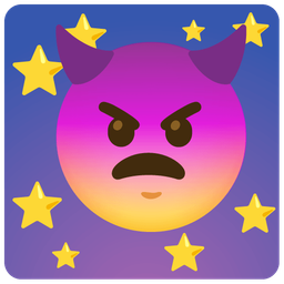 angry face with horns and full moon face