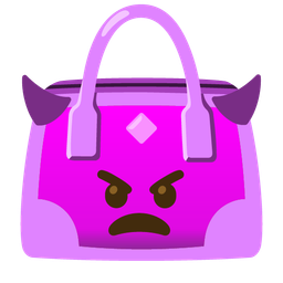 angry face with horns and handbag