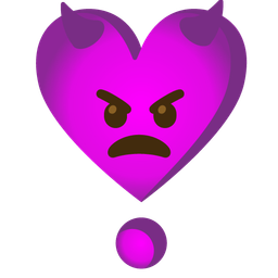 angry face with horns and heart exclamation